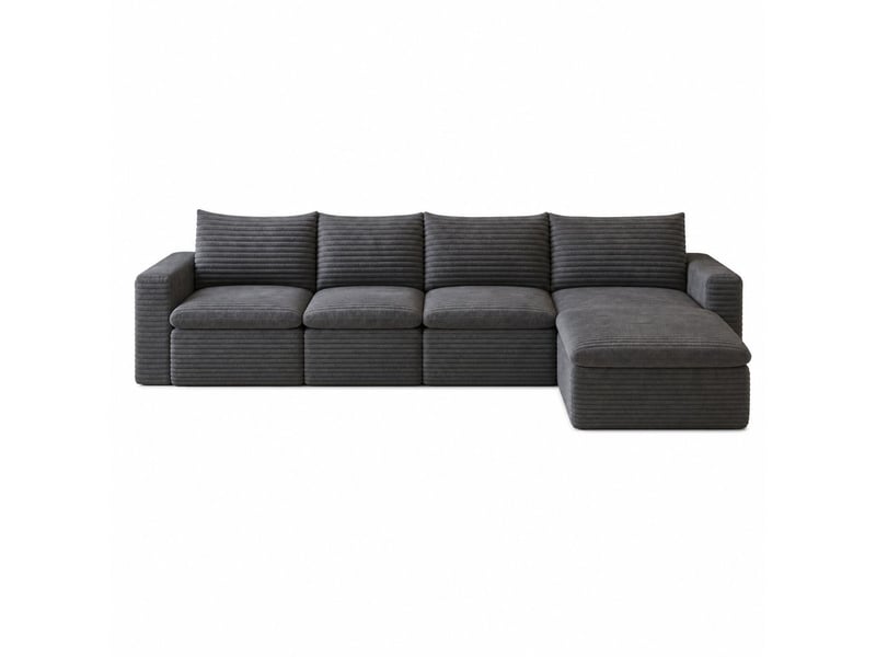 Canapé nuage en velours côtelé gris, 260 x 250 cm, double couche, revêtement amovible, sans montage Y150-VSHAPED-1O-DUNKEL - Conforama A