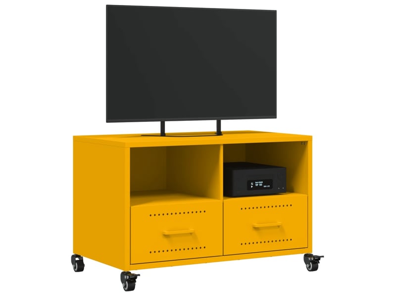 Meuble tv - banc tv - meuble de rangement jaune moutarde 68x39x43,5 cm acier  - Conforama D