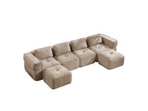 Canapé 4 places - 344x162x67cm - canapé panoramique en u avec 2 poufs repose-pieds en mousse 32d sans cadre - sable