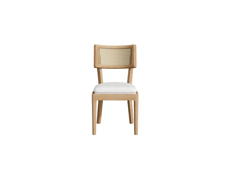  Lot de 2 chaises repas 58x50x88 cm avec dossier rotin assise lin mousse densité élevée bois moderne bois naturel  - Conforama W