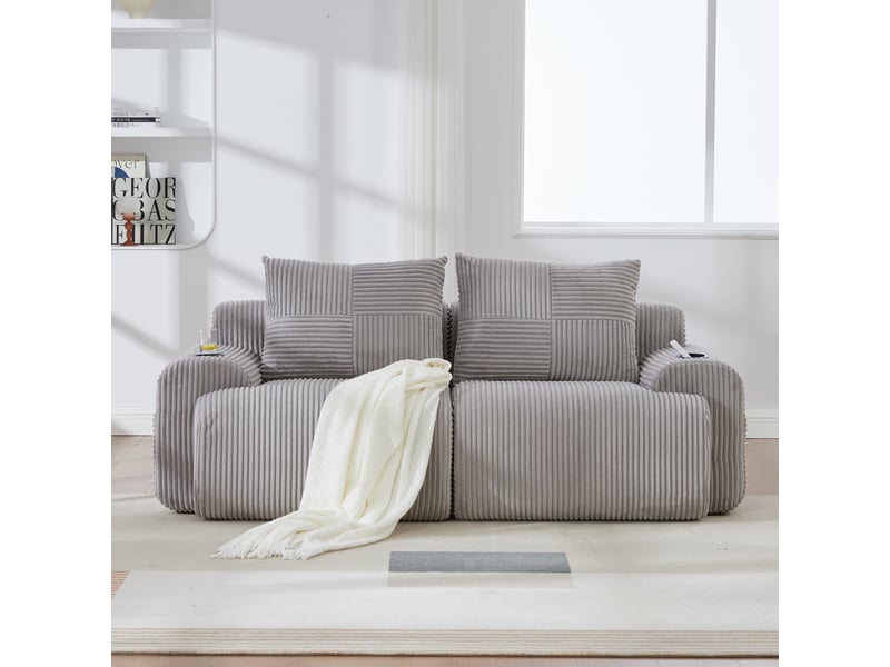  Canapé droit fixe 2 places tissu gris clair  - Conforama D