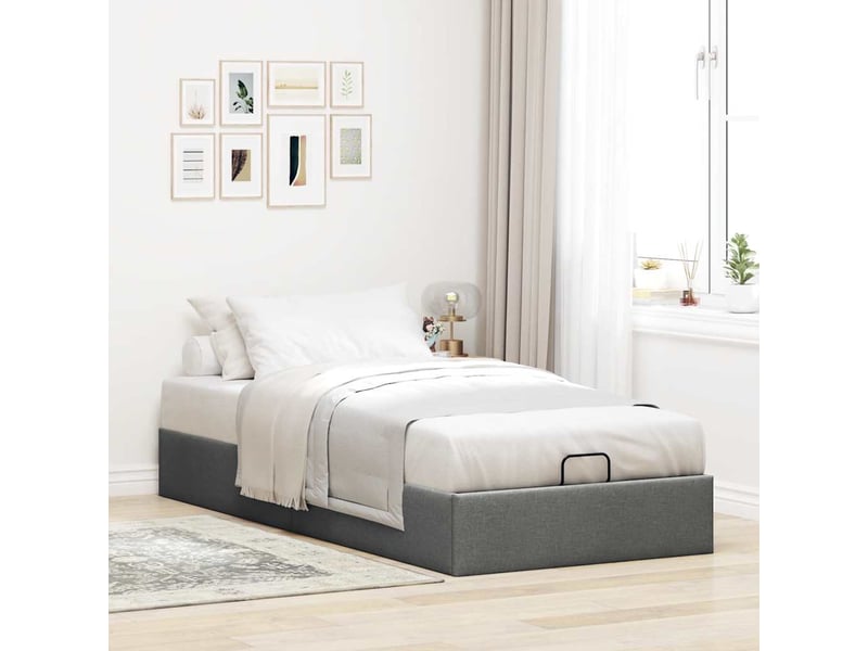  Lit simple- lit adulte -  cadre de lit ottoman sans matelas gris foncé 100x200 cm tissu  - Conforama B