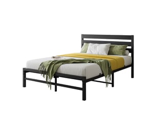 Lit métal 140 × 200 cm 2 places avec tête de lit confortable, sans matelas, en métal et mdf, noir