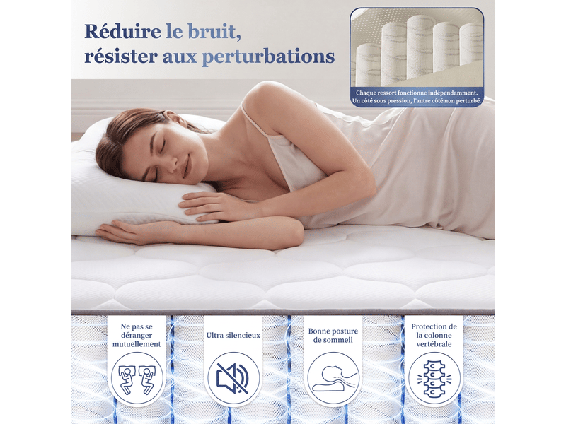  Literie matelas ressorts ensachés 160x200 matelas ergonomique 7 zones soutien  - Conforama C