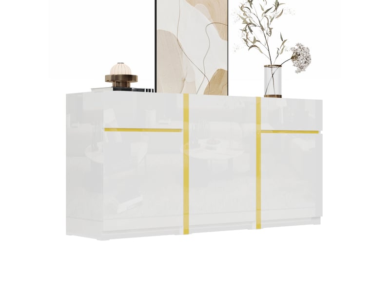 Buffet blanc et doré brillant 3 portes et 2 tiroirs 160 x 40 x 78 cm - Conforama A