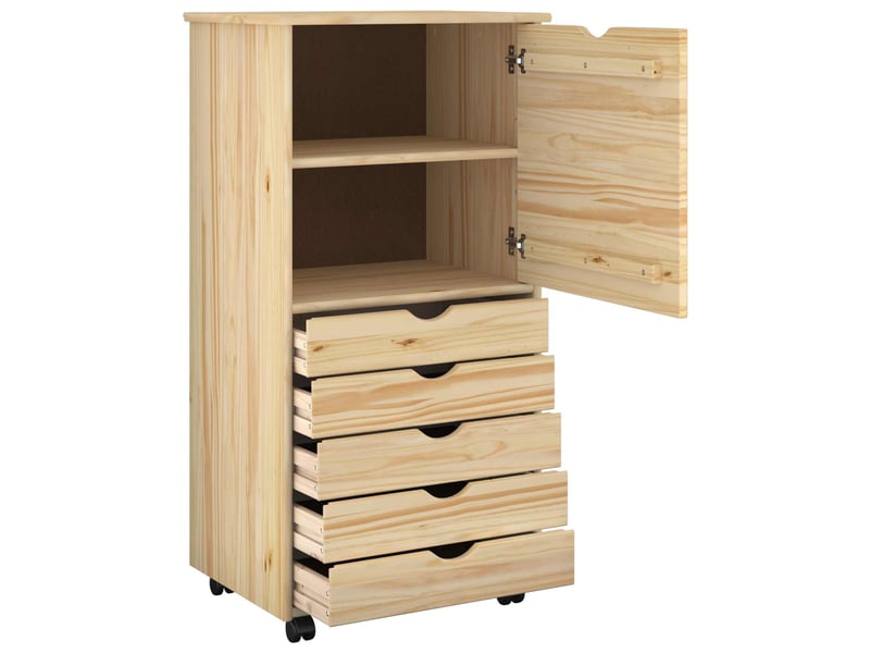  Caisson roulant de bureau, meuble de rangement 53 x 39 x 103 cm bois de pin massif marron  - Conforama C