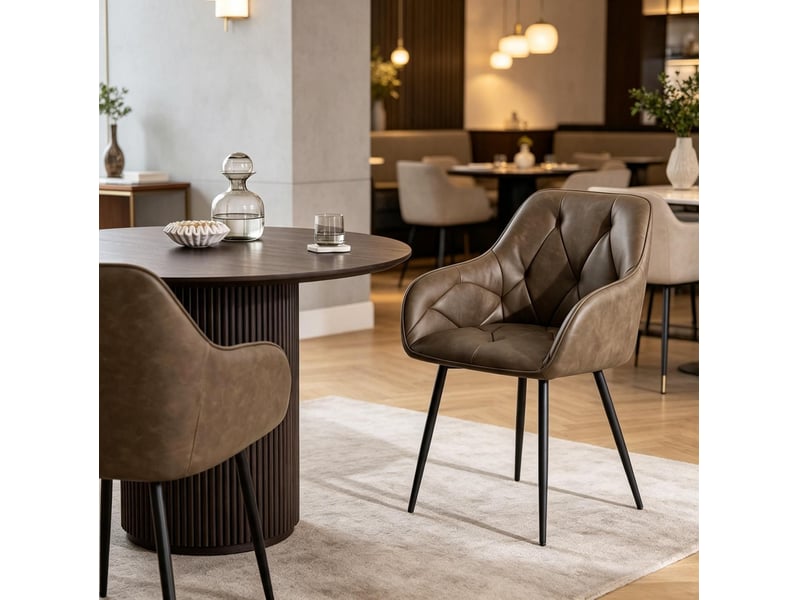  Lot de 2 chaises de salle à manger avec accoudoirs 45,5 x 45 x 83,5 cm – marron foncé – assise rembourrée  - Conforama D