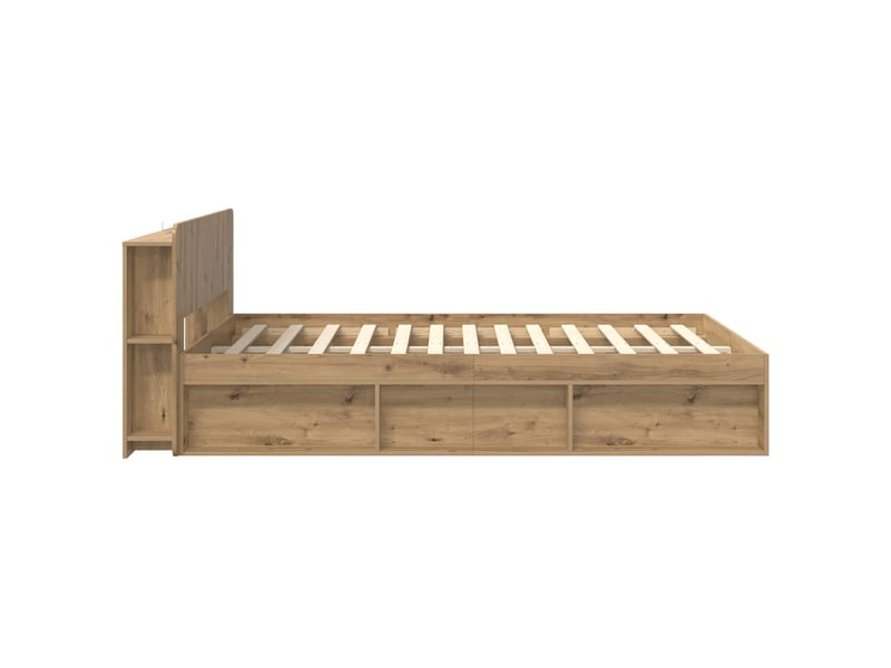  Lit double- lit adulte -  cadre de lit avec rangement chêne artisanal 150 x 200 cm  - Conforama C