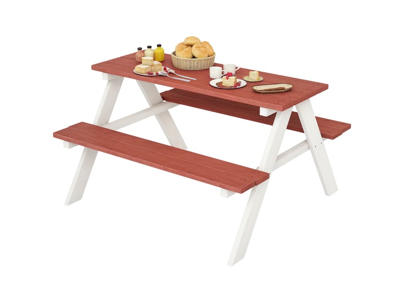  Table de pique-nique pour enfants avec bancs en bois massif table enfant pour le jardin 89 x 79 x 50 cm marron et blanc  - Conforama A
