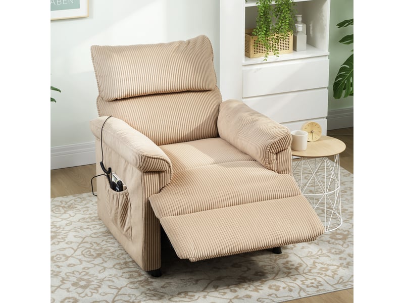  Fauteuil relax électrique massant et chauffant, fauteuil inclinable en velours côtelé, moteur ultra-silencieux, marron  - Conforama D