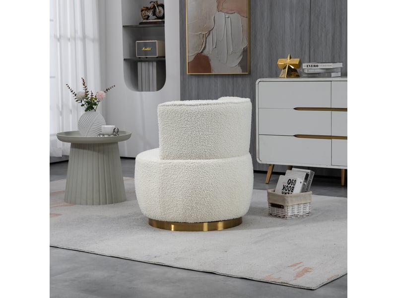 Fauteuil pivotant 360° moderne blanc en tissu teddy, dossier confortable et base stable - Conforama E