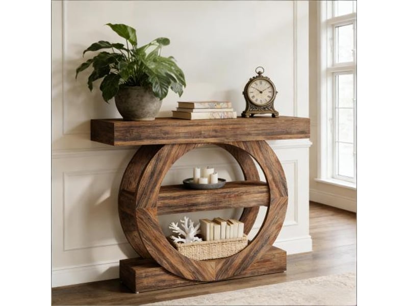 Table basse d'appoint rustique avec 3 étagères ouvertes de rangement pour salon et entrée en bois brun rustique - Conforama B