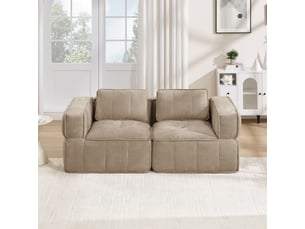 Canapé fixe, 2 places, d'angle, modulaire, en tissu, beige