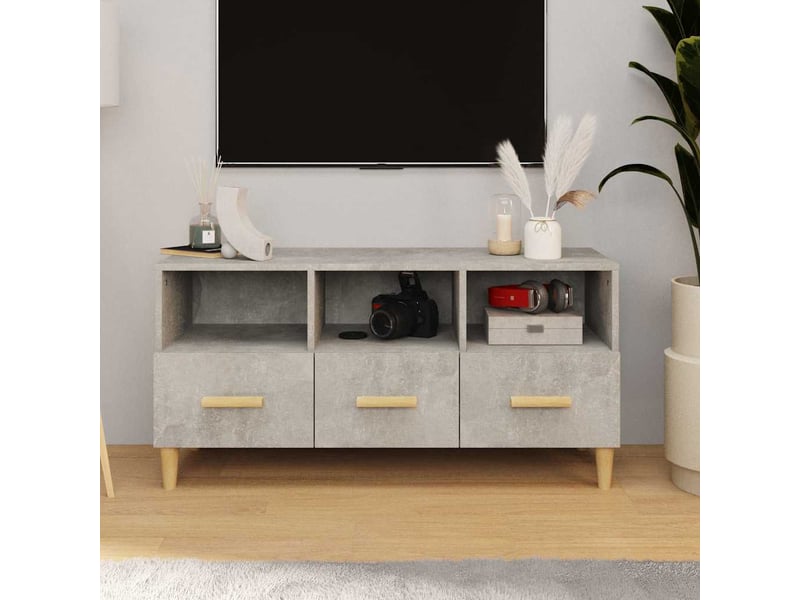  Meuble tv - banc tv - meuble de rangement gris béton 102x36x50 cm bois d'ingénierie  - Conforama B