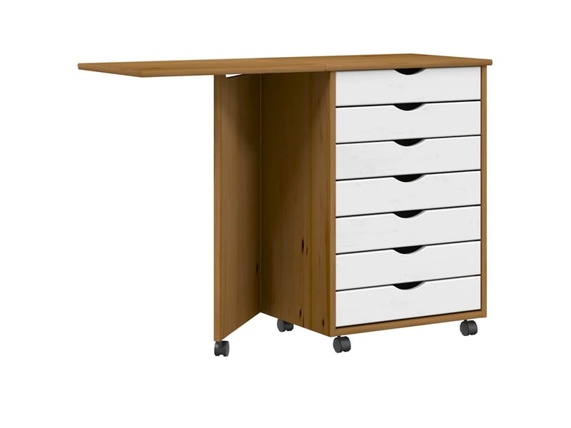  Armoire de rangement roulante avec bureau moss marron miel bois de pin  - Conforama B