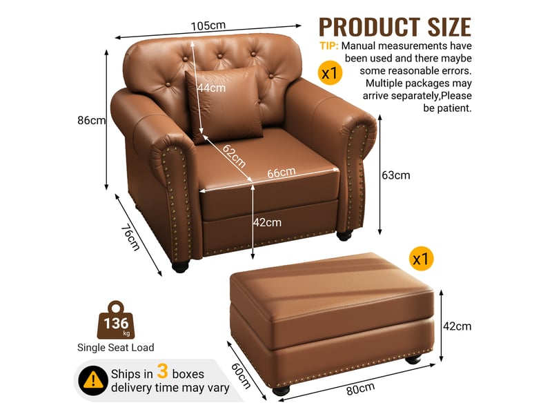  Fauteuil chesterfield en simili cuir avec repose-pieds marron evryae  - Conforama D