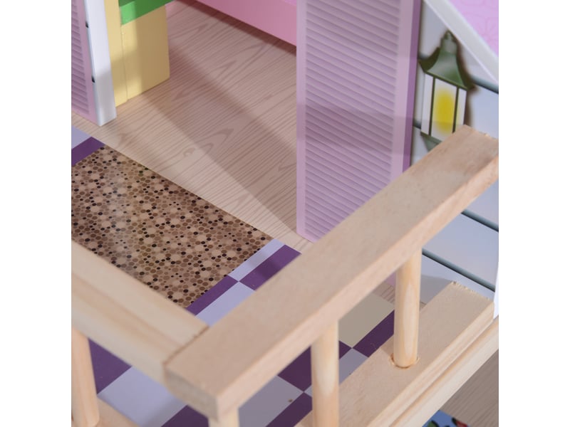  Maison de poupée en bois jeu d'imitation 4 étages pour 3+ ans avec 13 accessoires grand réalisme multi-équipement blanc et rose 60l x 30l x 80h cm  - Conforama W