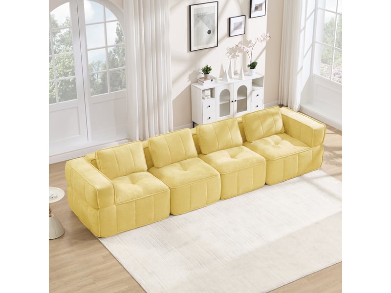  Canapé droit modulable 4 places en polyester jaune, 344 cm  - Conforama D
