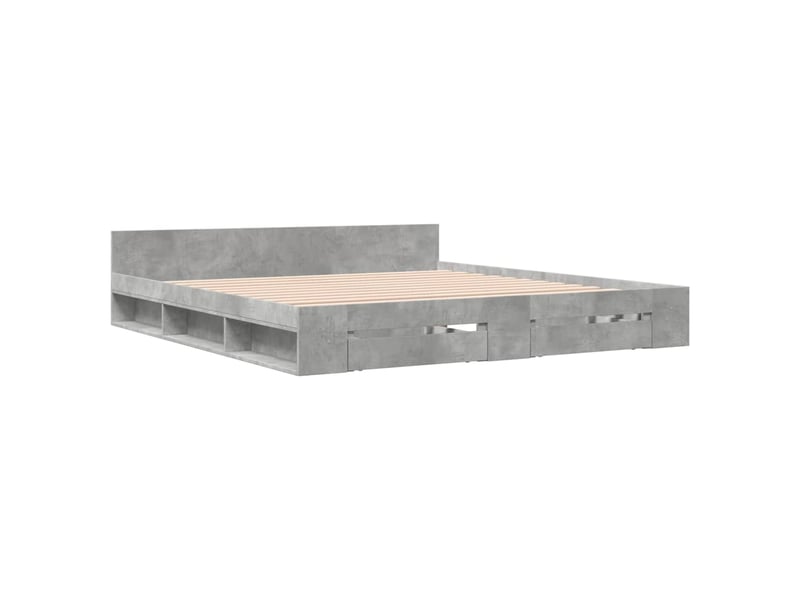  Lit double- lit adulte -  cadre de lit avec tiroirs sans matelas gris béton 200x200 cm  - Conforama B