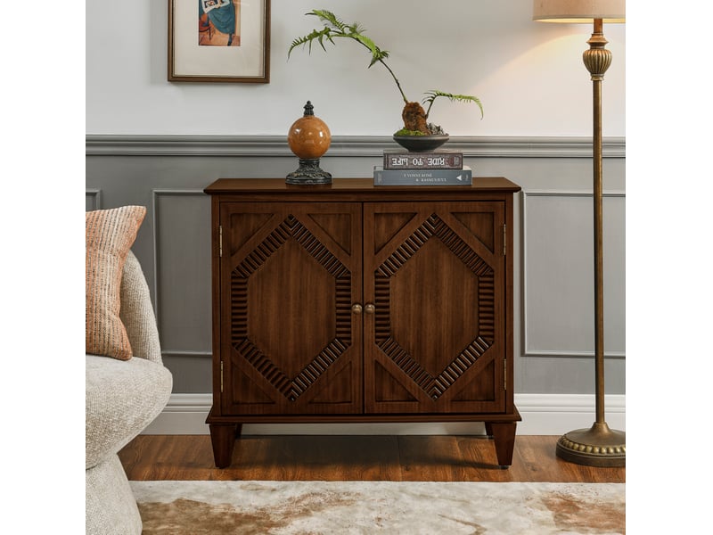  Buffet modenvie rétro 85,29 x 40,01 x 76,50 cm avec rangement mdf et bois noyer  - Conforama E