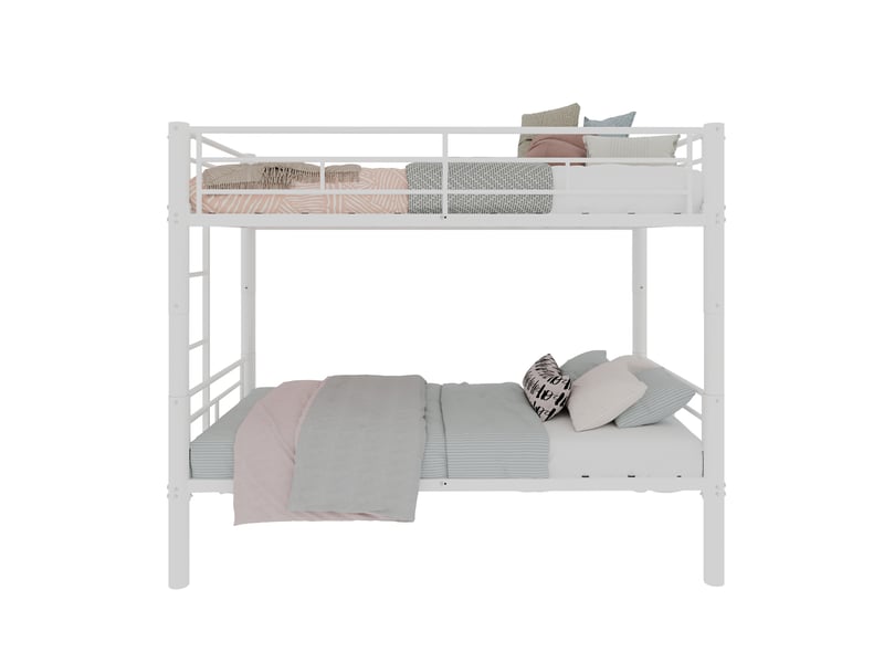 Lit superposé enfant 90x190 cm en métal convertible en 2 lits simples-échelle et barrières de sécurité-blanc - Conforama A