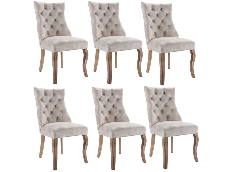 Lot de 6 chaises de salle à manger 51 x 47 x 97 cm beige clair velours, dossier haut capitonné - Conforama A