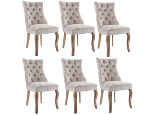 Lot de 6 chaises de salle à manger 51 x 47 x 97 cm beige clair velours, dossier haut capitonné