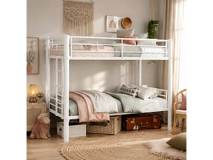 Lit superposé métal blanc 90x190 cm convertible en 2 lits simples cravdom