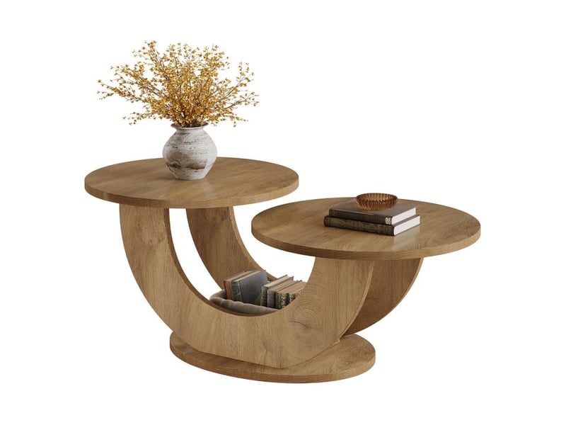 FABATO Table basse ovale de 105,9 cm, table centrale en bois cannelé
