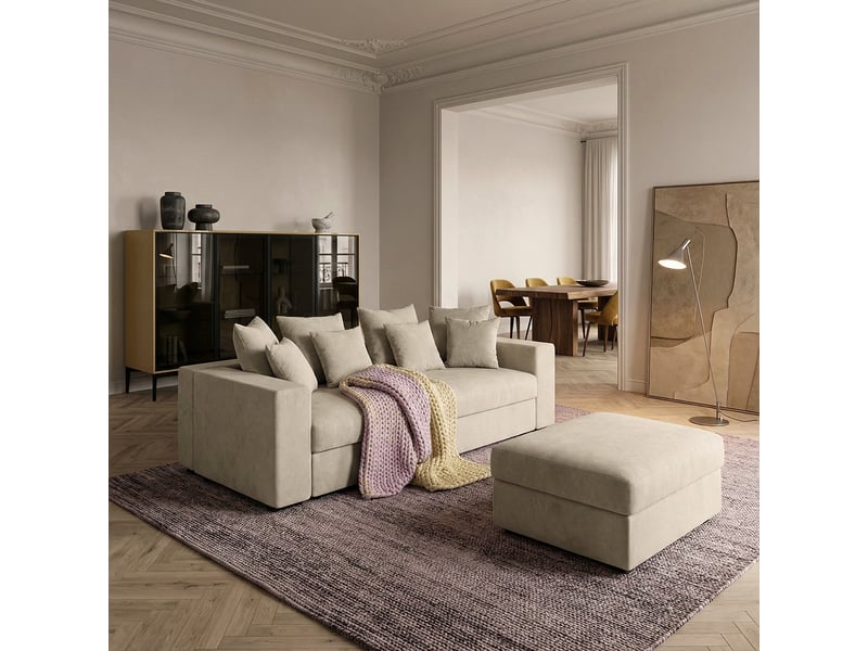 Canapé modulaire de salon déhoussable avec pouf et coussins cortina d - beige - Conforama B