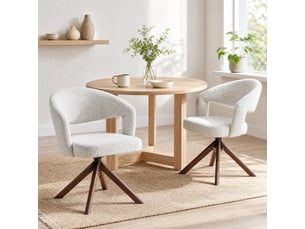 Lot de 2 chaises de salle à manger pivotantes 360° - dossier incurvé, pieds en bois massif, tissu gris clair