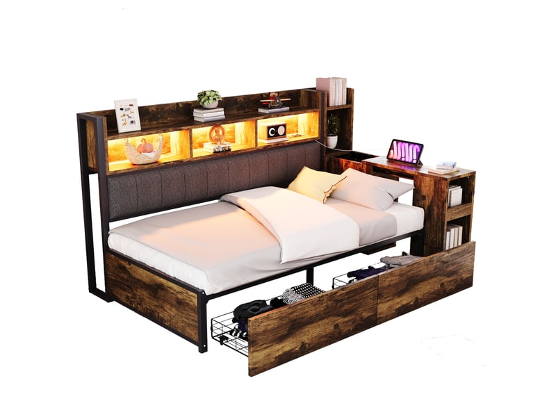  Lit avec rangement 90x200 cm coloris naturel led métal lit enfant naturel - Conforama A