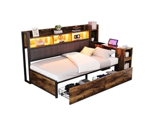 Lit avec rangement 90x200 cm <strong>MERAX</strong>  <strong>lit enfant naturel</strong> coloris naturel