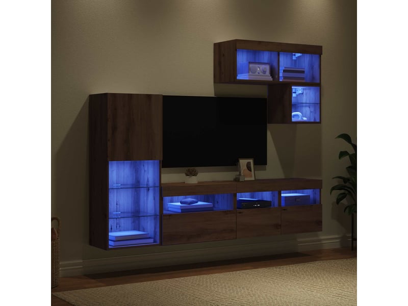  Meubles tv - banc tv - meuble de rangement muraux 6 pcs chêne artisanal bois d'ingénierie  - Conforama E