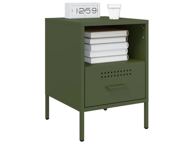  Lot de 2 tables de chevet - cabinet de chevet - table de nuit vert olive 36x39x50,5 cm acier  - Conforama B