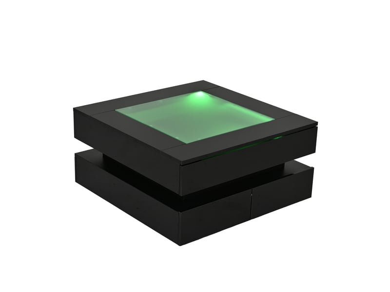  Table basse carrée avec led et 3 tiroirs 70x70 cm plateau en verre trempé et bois noir brillant  - Conforama A