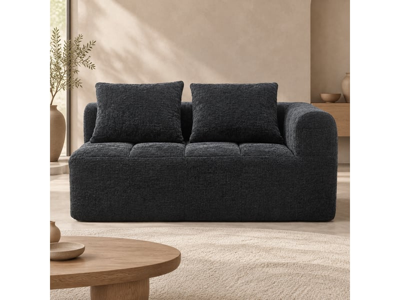  Canapé droit style méridienne avec coussin et poches latérales en chenille noir, 158×90×60 cm  - Conforama B