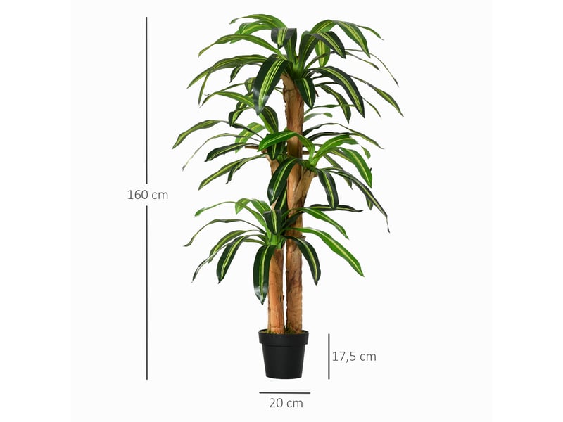  Dracaena artificiel avec 66 feuilles de mousse, plante artificielle pour jardin, balcon, bureau, décoration de salon, ø20 x 160 cm, vert  - Conforama E