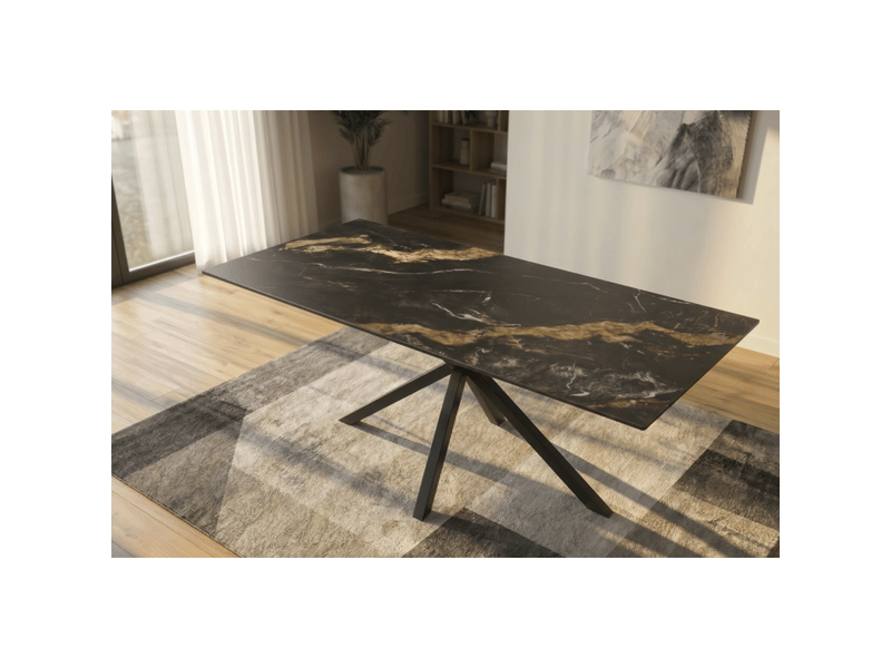  Table solara 160 cm en céramique noire effet marbre sable avec pied étoile – 6 places  - Conforama D