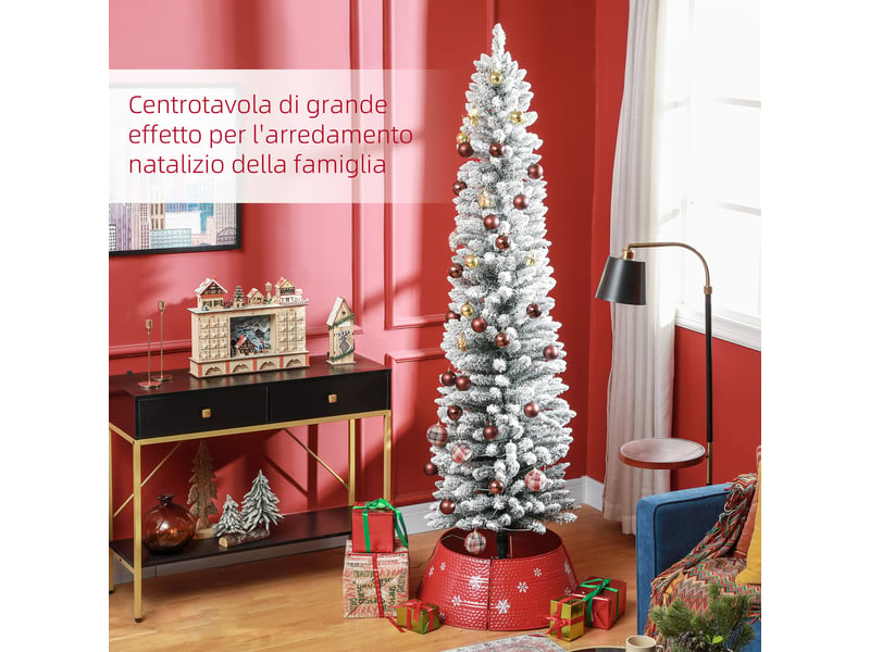  Sapin de noël enneigé avec 405 branches et lumières led blanches, en plastique et métal, ø57 x 210 cm, vert  - Conforama D