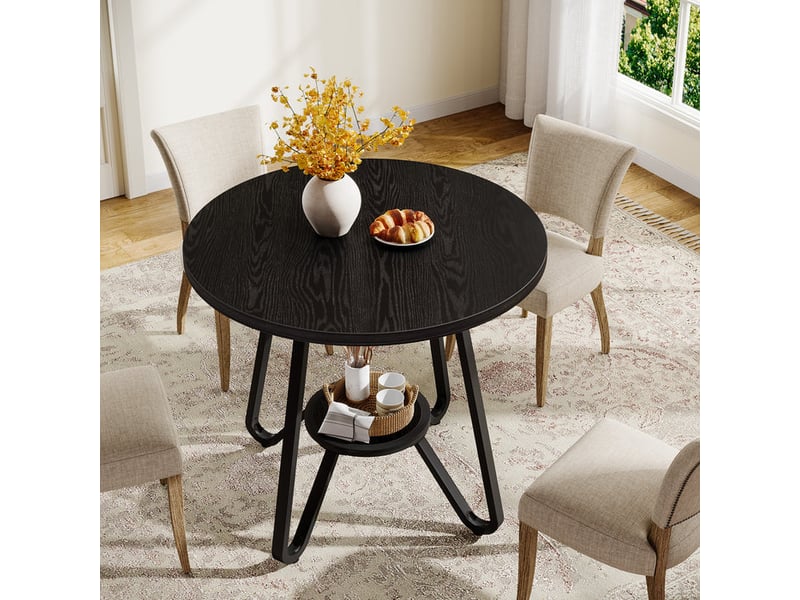  Table à manger ronde de 80 cm avec double étagère, table de cuisine style industriel pour 2 personnes  - Conforama E
