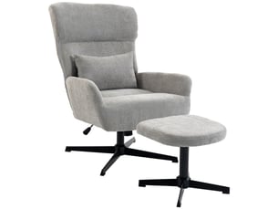 Fauteuil lounge pivotant à 360° avec repose-pieds, réglable en hauteur, revêtement en chenille, avec coussin lombaire, blanc crème