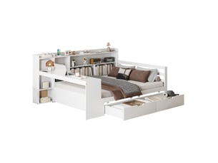 Lit avec rangement 140x200 cm BEAOK coloris blanc