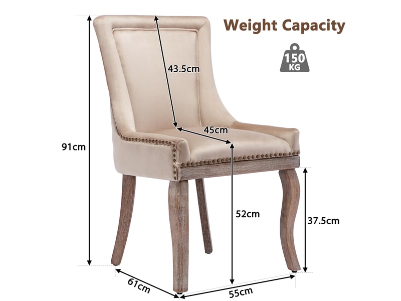 Lot de 6 chaises de salle à manger capitonnées à clous en velours beige 55x61x91 cm - Conforama C