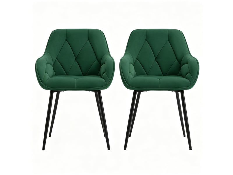  Lot de 2 chaises de salle à manger en velours vert foncé avec accoudoirs en métal  - Conforama A