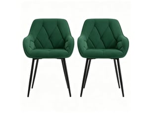Lot de 2 chaises de salle à manger en velours vert foncé avec accoudoirs en métal