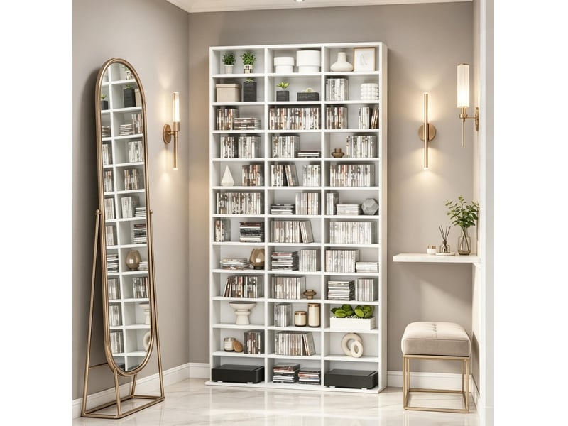  Meuble de rangement médias 102x23,5x195 cm réglable mdf blanc  - Conforama E