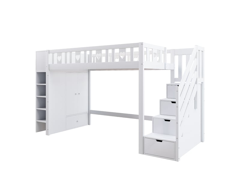  Lit mezzanine 90x200 cm blanc - échelle, rangements et placard, espace déguisement, sans matelas  - Conforama A