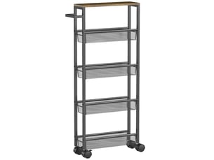 Desserte de cuisine 5 niveaux, chariot de rangement étroit 13 cm, métal noir (sans matelas)