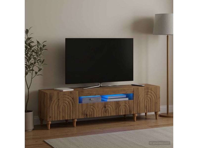  Meuble tv - banc tv - meuble de rangement led alkmaar chêne artisanal bois d'ingénierie  - Conforama D